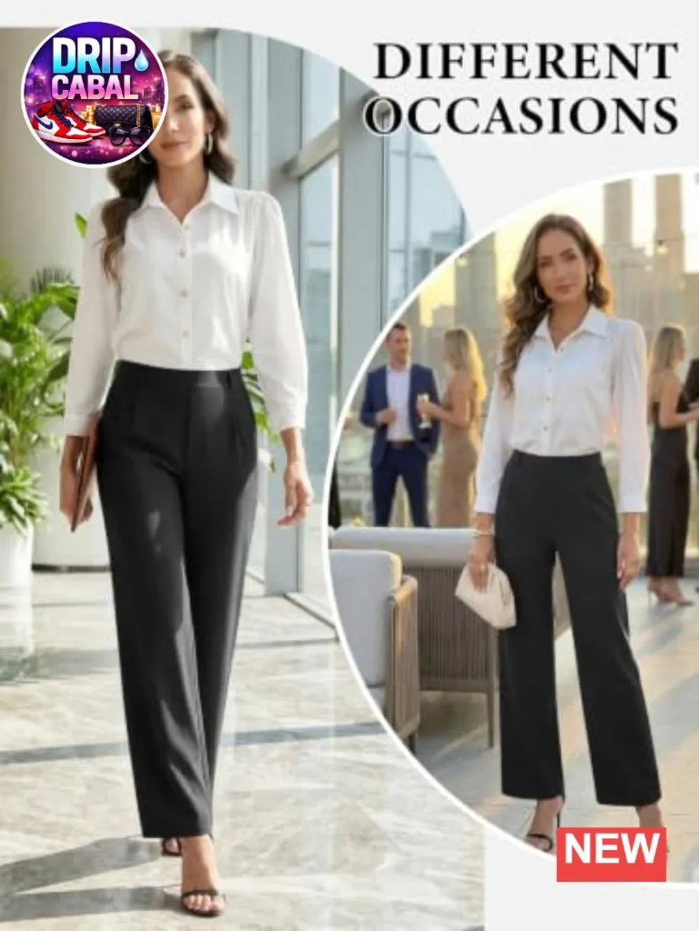 High Waisted Straight Leg Work Pants Pull On Business Casual Slacks with Pockets